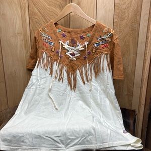 Double D Ranch Pistol Fringe Tee ladies Xl